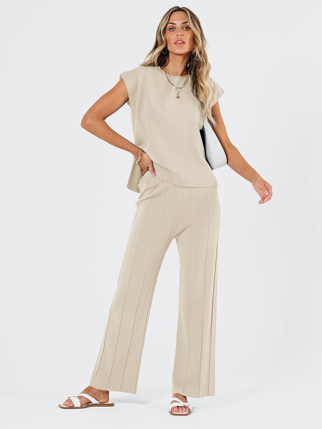 LILLUSORY 2 Piece Outfits for Women Lounge Matching Set Two Piece Knit Tracksuit Sweatsuits Top & Pants