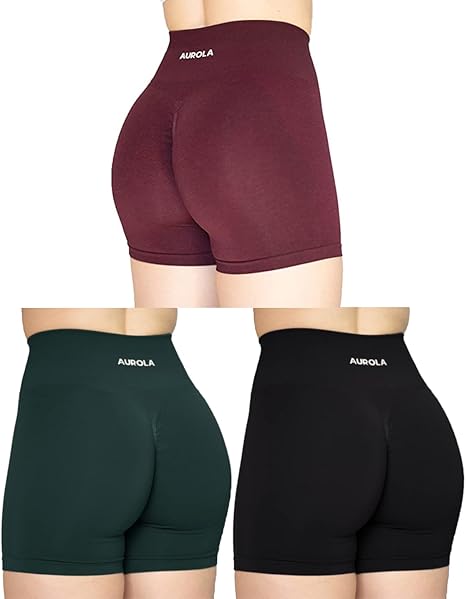 AUROLA 3 Pieces Sets Intensify Workout Shorts for Women Seamless Scrunch Short Gym Yoga Running Active Shorts 