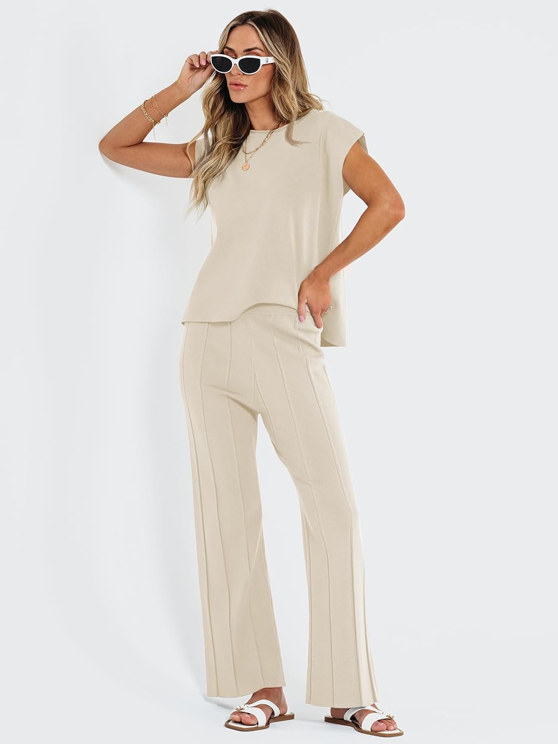 LILLUSORY 2 Piece Outfits for Women Lounge Matching Set Two Piece Knit Tracksuit Sweatsuits Top & Pants