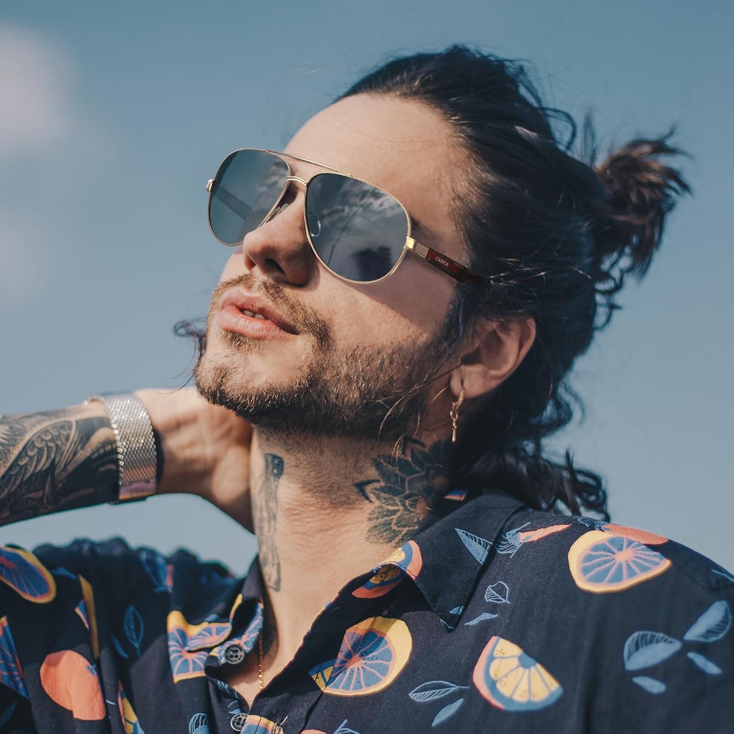 CARFIA Trendy Pilot Polarized Sunglasses for Men UV400 Lenses, Lightweight TR90 Outdoor Eyewear CA5391