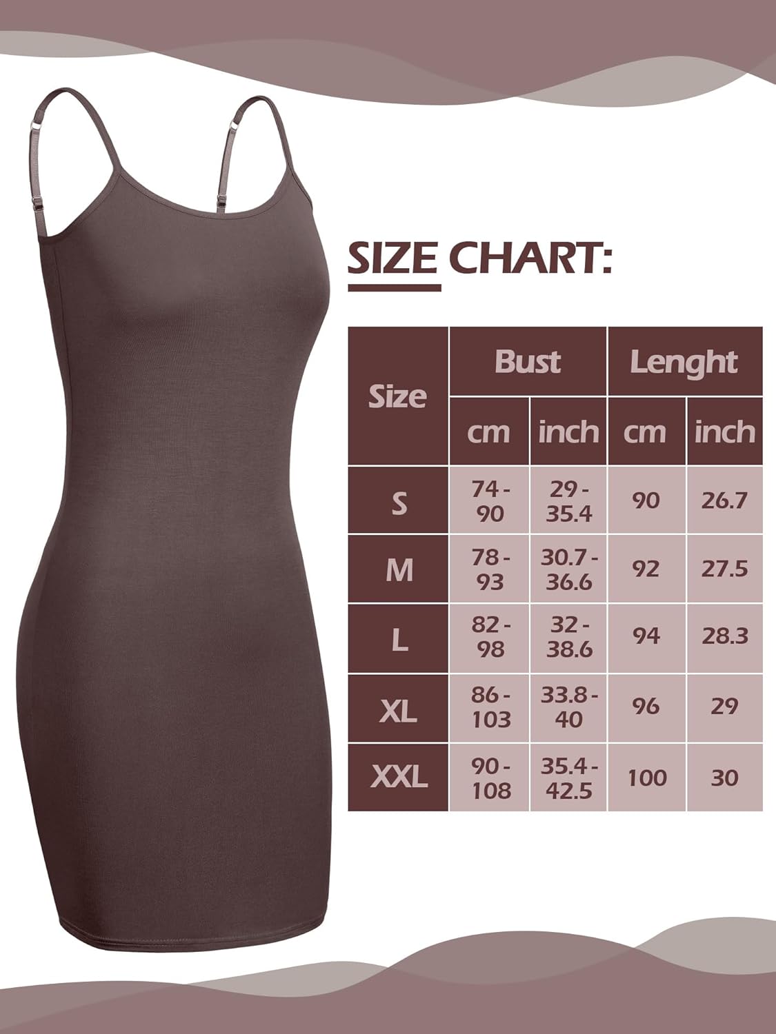 Geyoga 6 Pack Women's Cami Dress, Long Tank Dress Spaghetti Strap Slips for Under Dresses, Long Camisoles for Layering